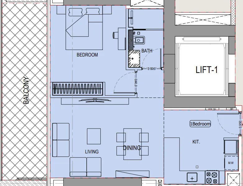Binghatti Ivory 1 bed floor plan, 782 sqft
