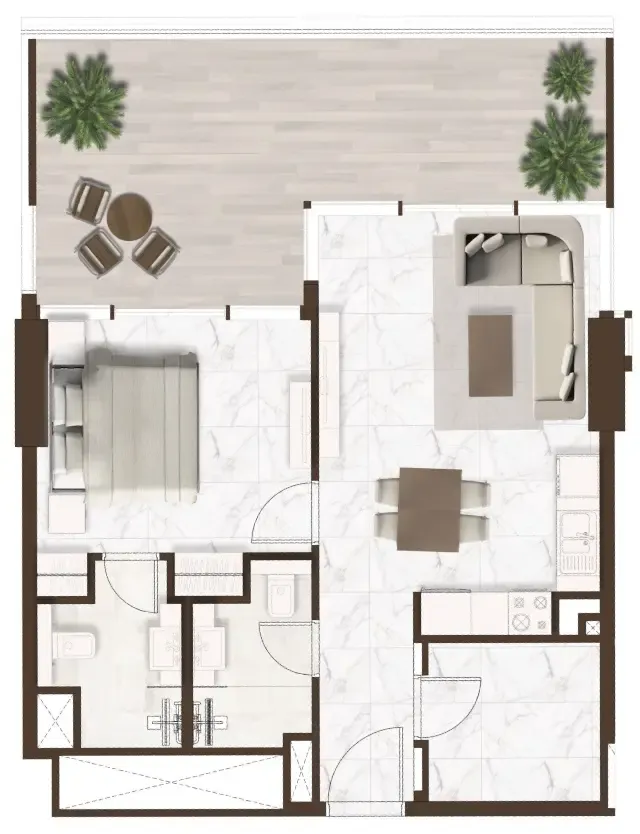 Onda by Kasco 1 bed floor plan, 614 sqft