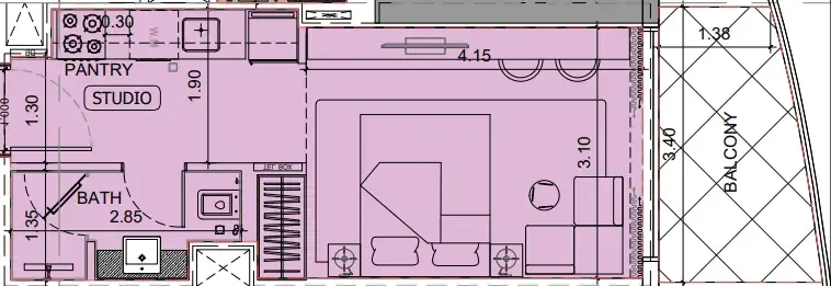 Project Maybach Studio floor plan, 362 sqft