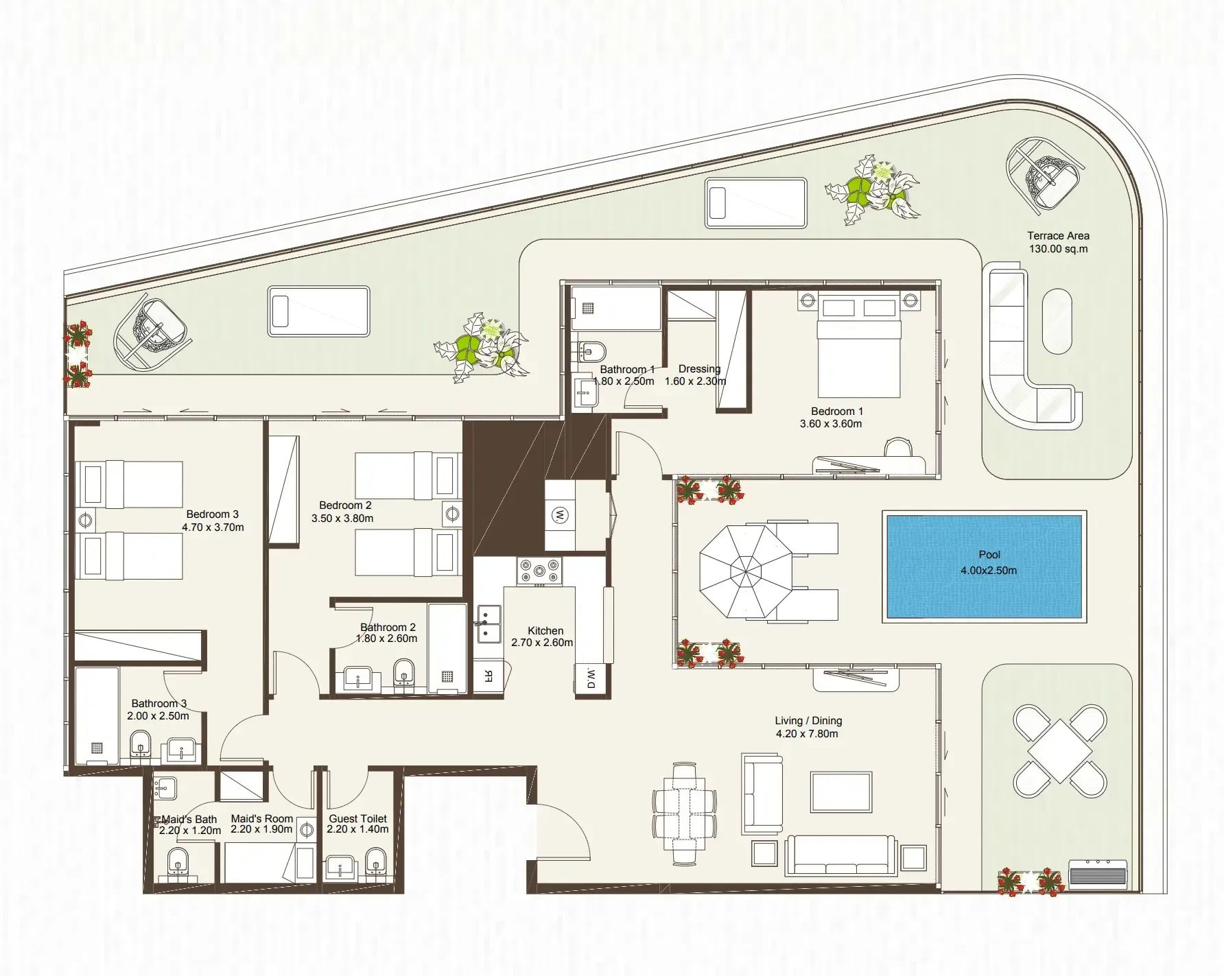 Bab Al Qasr Sea View Residence 51 3 bed floor plan, 1,961 – 3,330 sqft