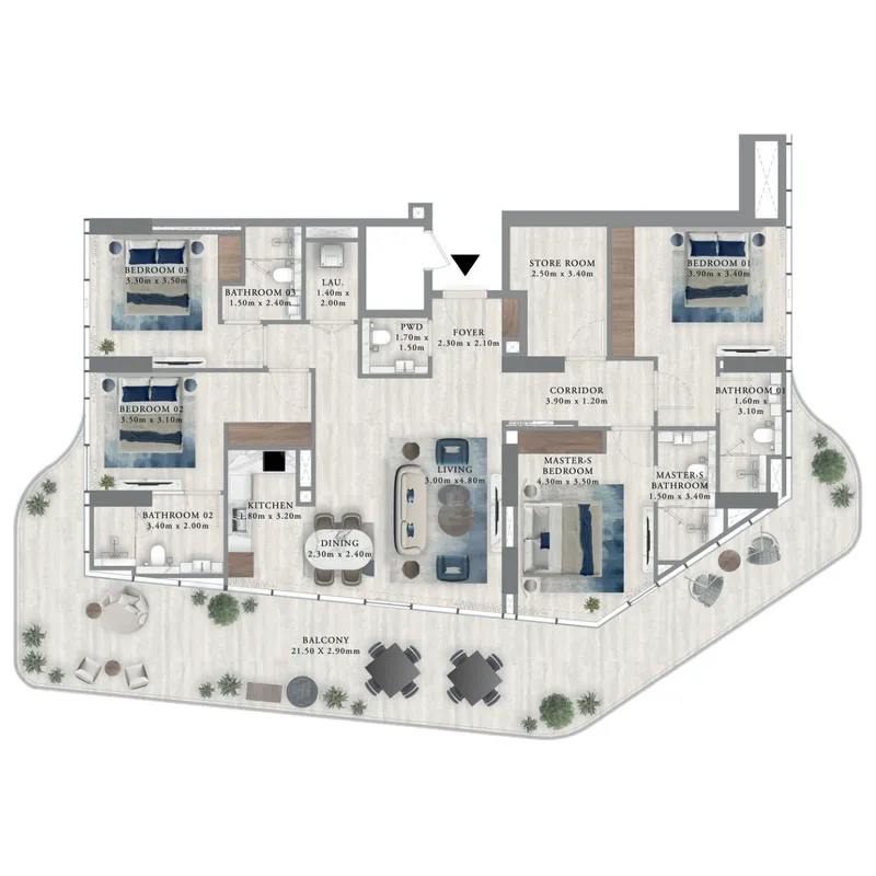 Royal Yacht Club Residence 4 bed floor plan, 2,476 sqft