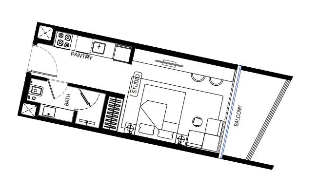 Binghatti HillCrest Studio floor plan, 356 sqft