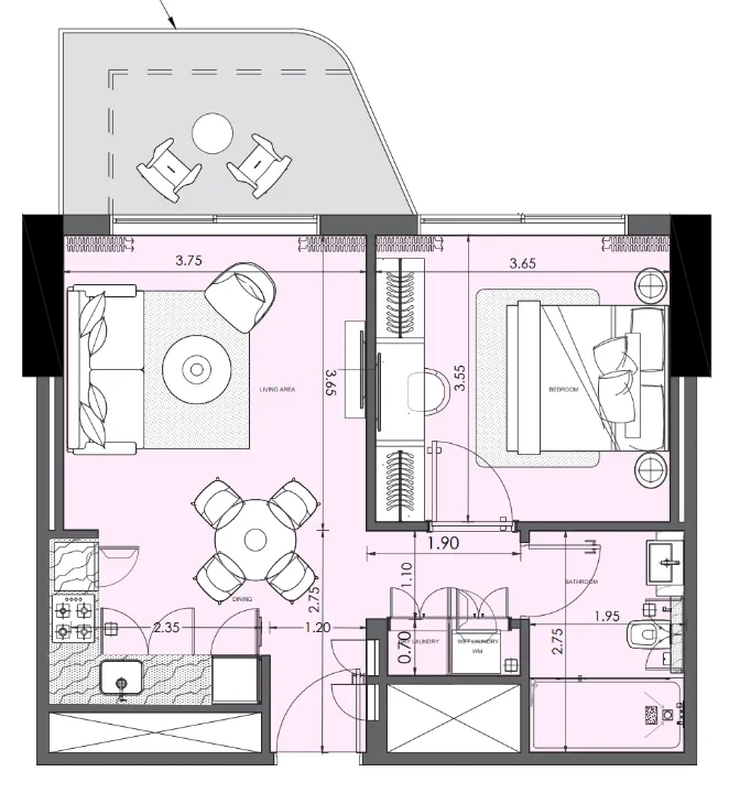 Azizi Wasel 1 bed floor plan, 620 sqft