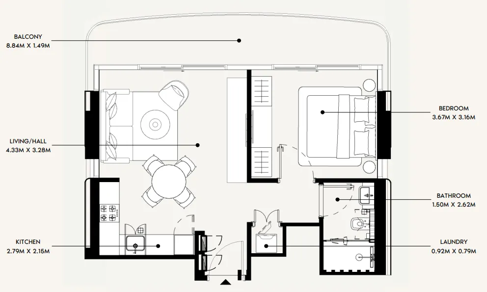 Azizi David 1 bed floor plan, 655 sqft