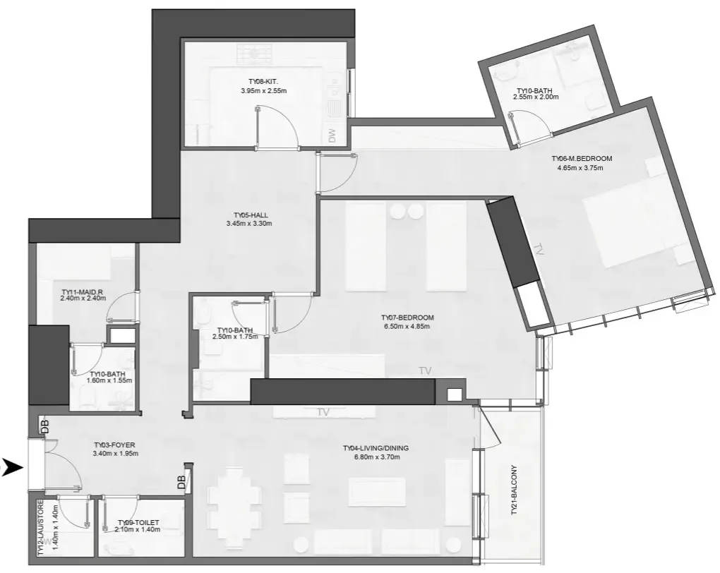 Joud Tower 2 bed floor plan, 1,542 – 1,693 sqft