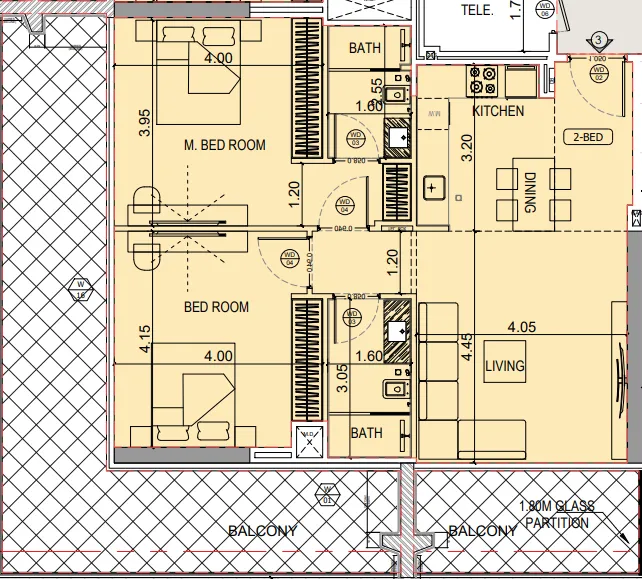 Binghatti Starlight 2 bed floor plan, 1,372 sqft