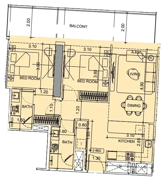 Vision Iconic 2 bed floor plan, 1,037 sqft