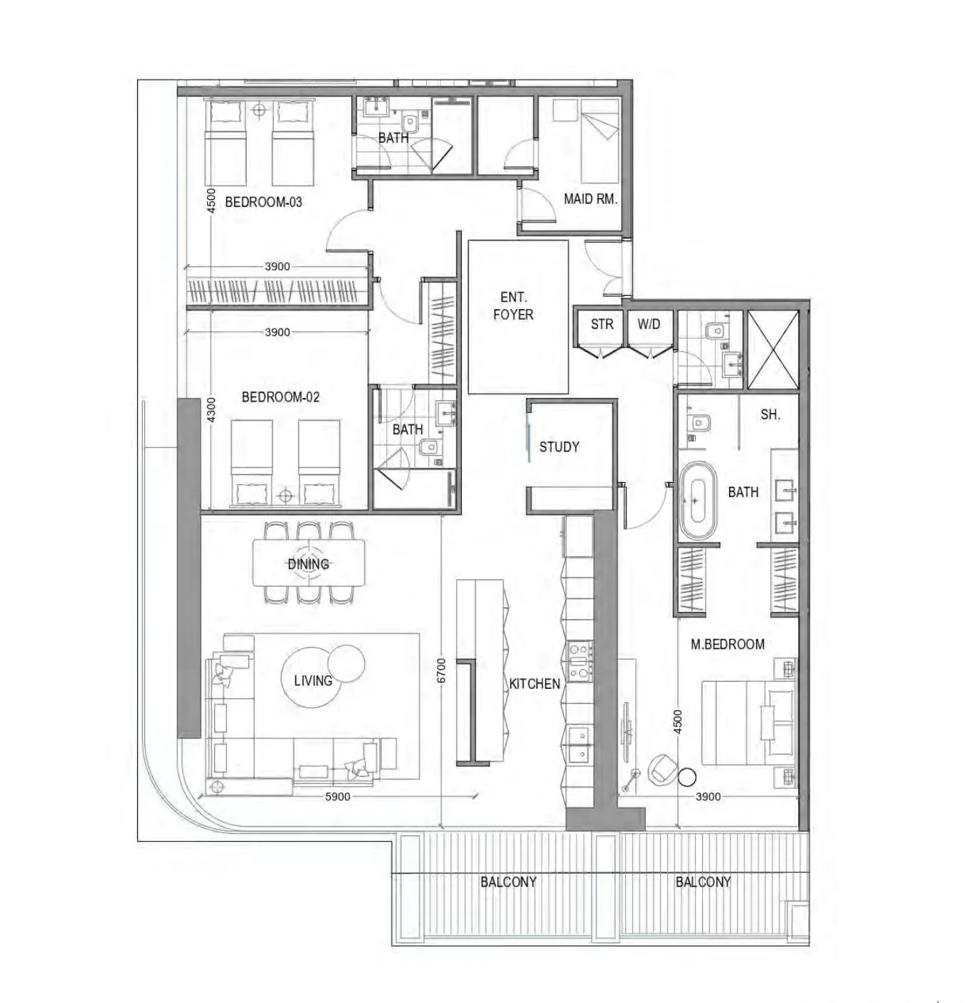 Avior 3 bed floor plan, 2,280 sqft