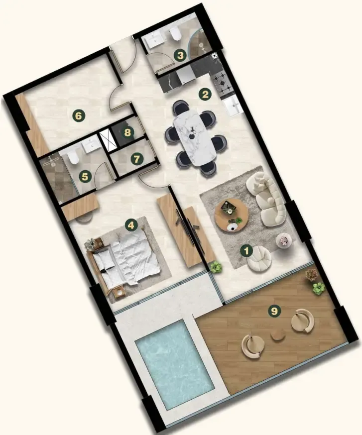 Golf Terrace Residences 1 bed floor plan, 1,188 sqft