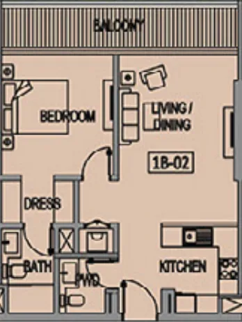 Jade Tower 1 bed floor plan, 744 sqft