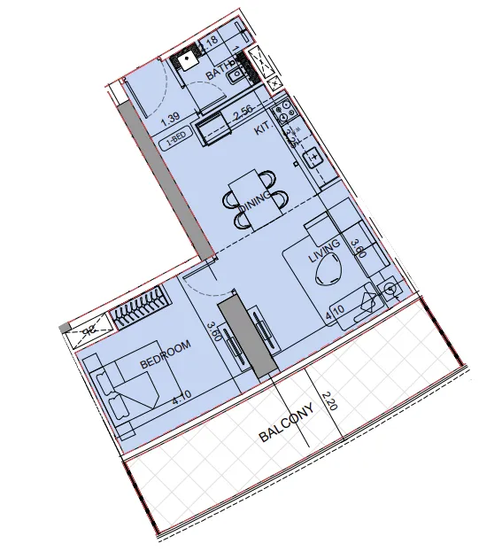Binghatti Aquarise 1 bed floor plan, 789 sqft