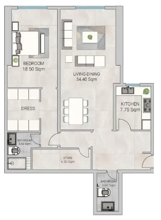 Al Ameera Village 5 1 bed floor plan, 1,533 sqft