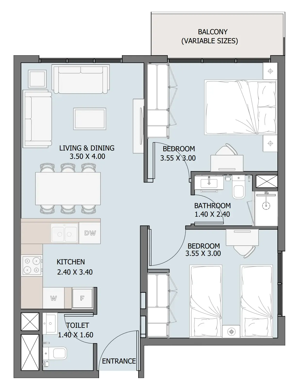 Verdana III 2 bed floor plan, 684 sqft