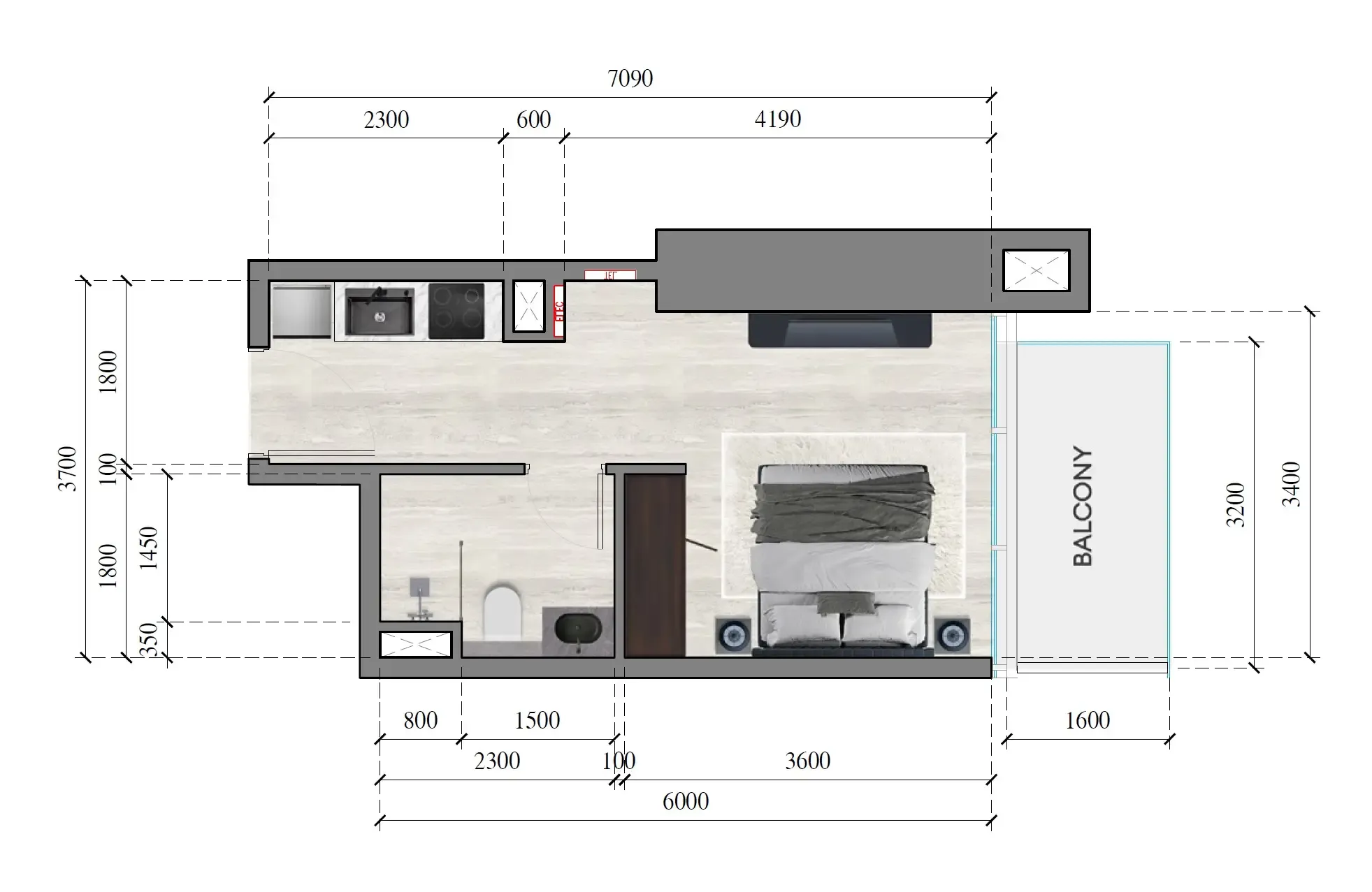 Auresta Tower Studio floor plan, 333 sqft