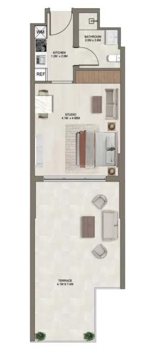 Ghaff Land Residence Studio floor plan, 646 sqft
