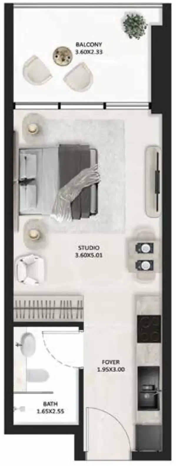 SquareX One Studio floor plan, 373 sqft