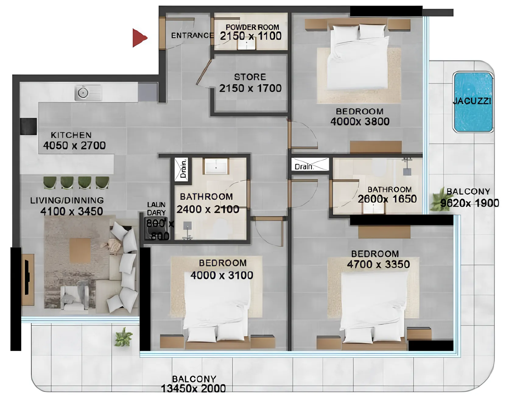 Vivanti Residences by Meteora 3 bed floor plan, 1,509 sqft