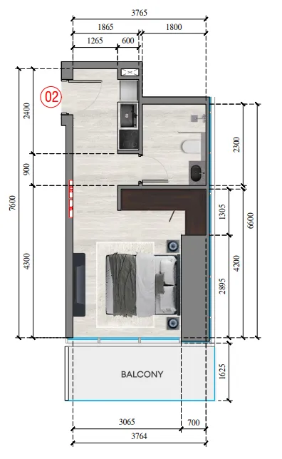 Auresta Tower Studio floor plan, 371 sqft