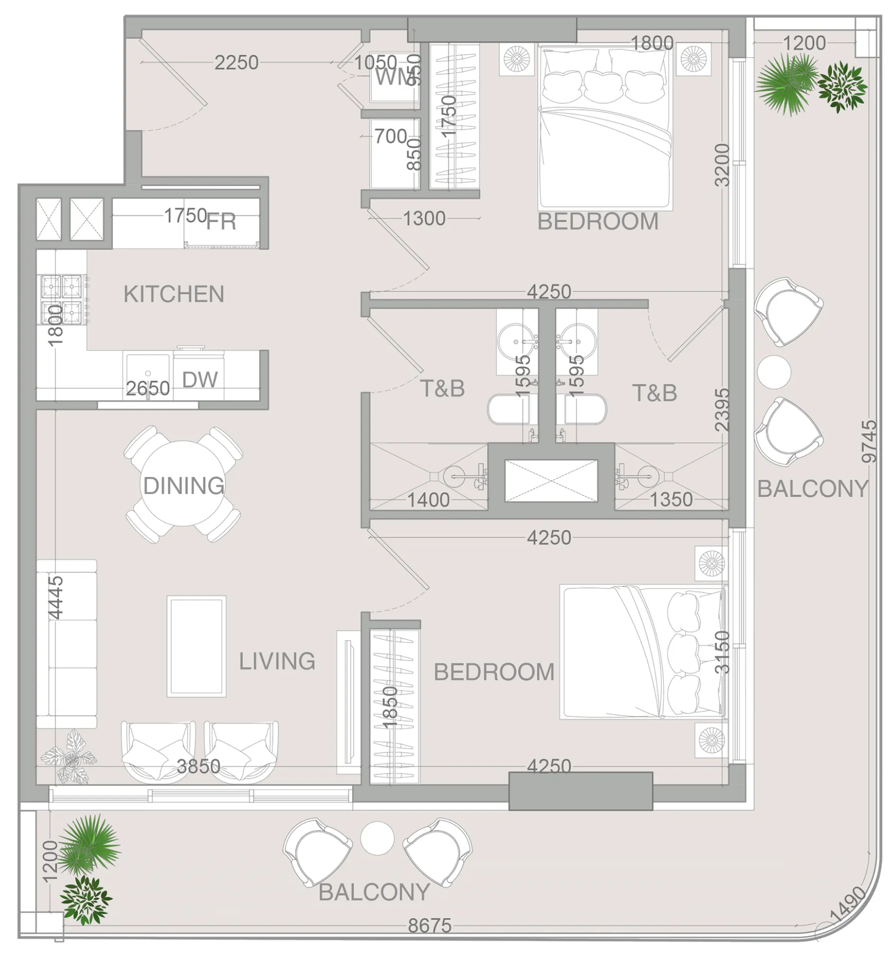 VERDAN1A 4 2 bed floor plan, 1,126 sqft