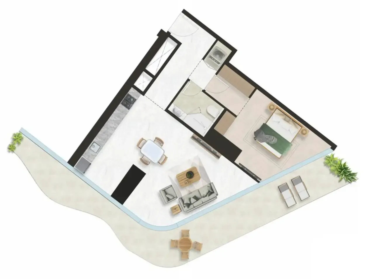 Oystra 1 bed floor plan, 1,155 sqft