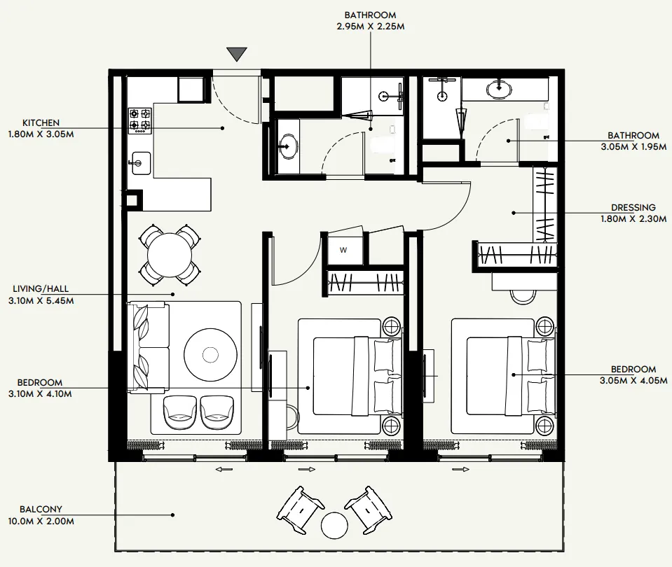 Azizi Venice 2 bed floor plan, 1,151 sqft