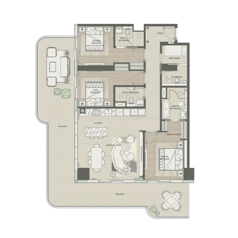 Mondrian Phases 1 and 2 3 bed floor plan, 1,934 – 2,129 sqft