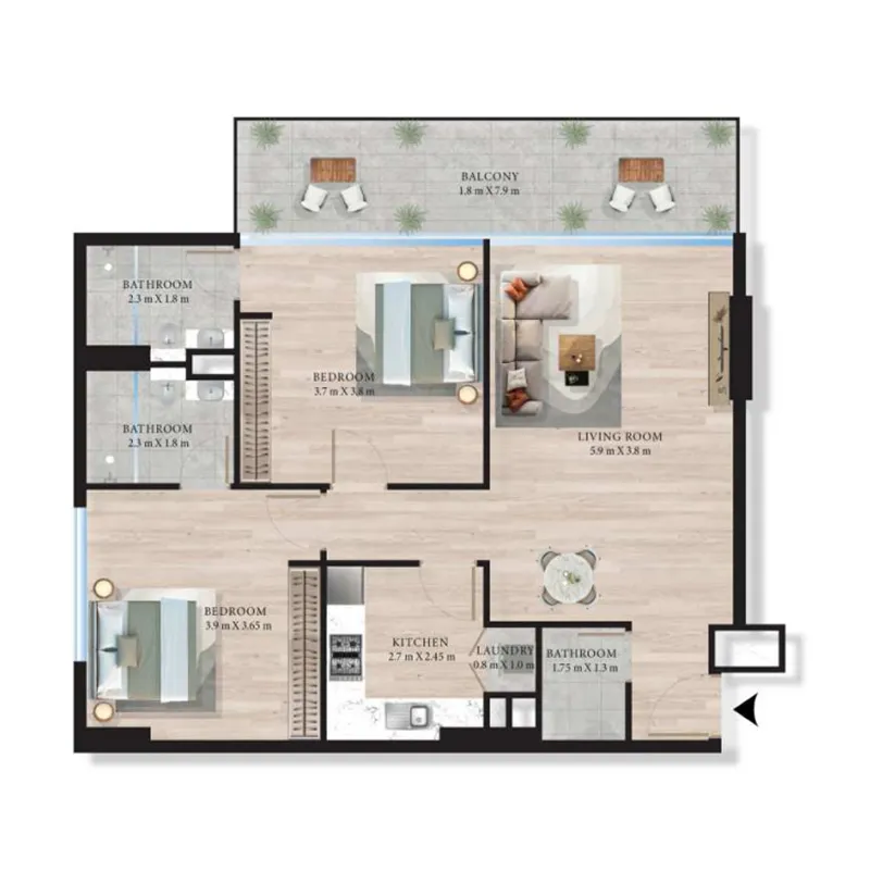 Maas Azurline Residences Studio floor plan, 339 – 340 sqft