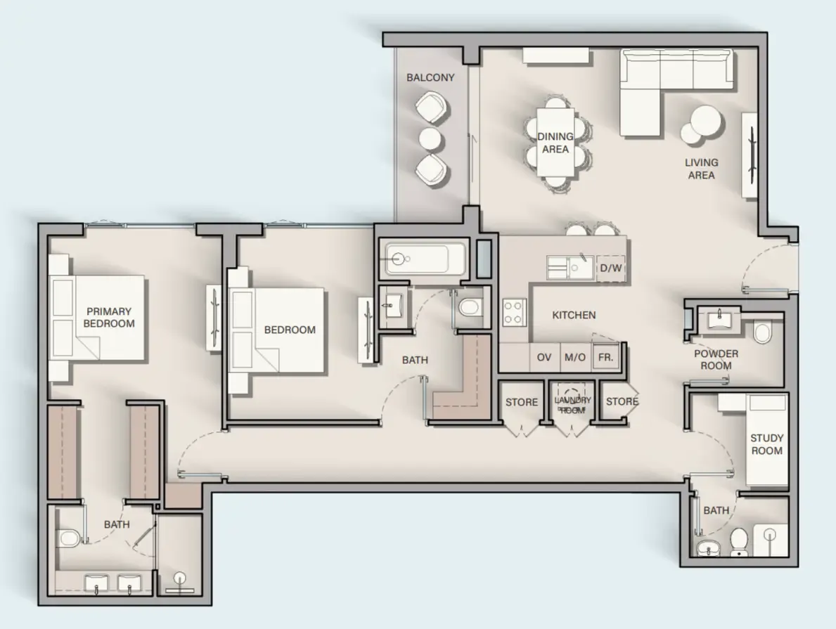Belgravia Gardens 2 bed floor plan, 1,599 sqft