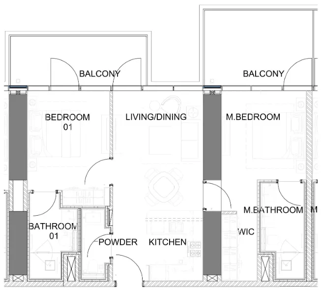 Damac Safa Gate 2 bed floor plan, 1,133 – 1,155 sqft