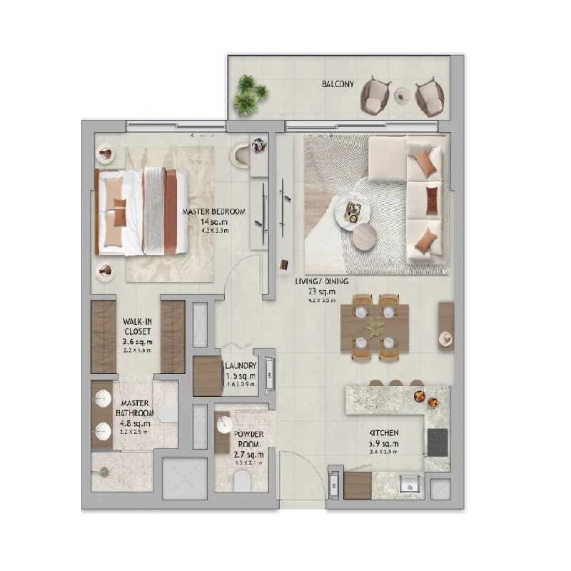 The Wilds Residences 1 bed floor plan, 867 – 1,274 sqft