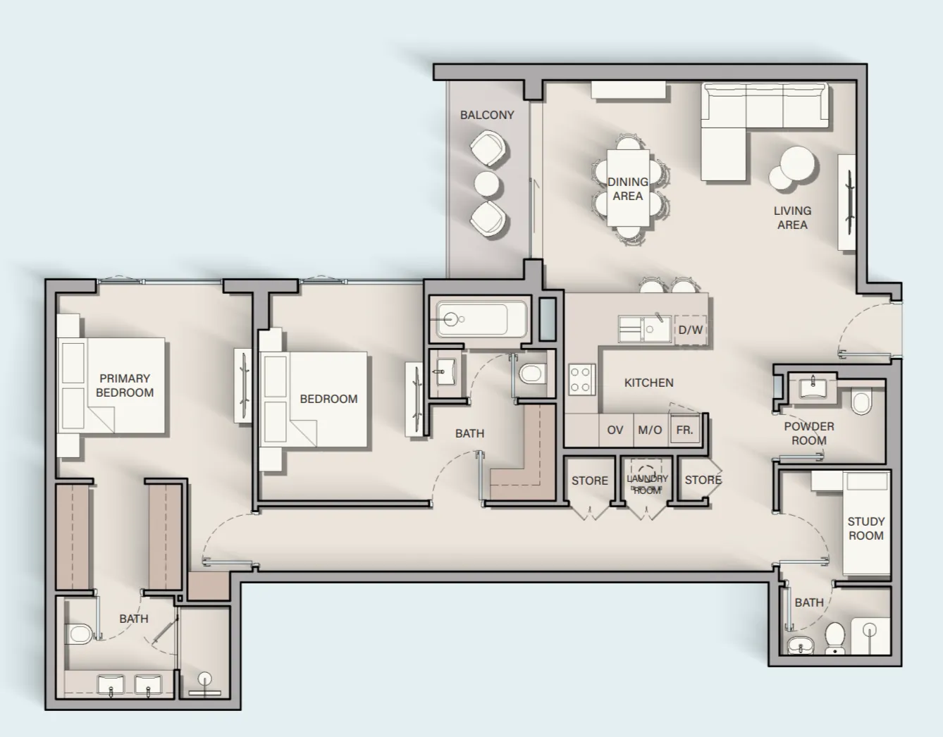 Belgravia Gardens 2 bed floor plan, 1,596 sqft