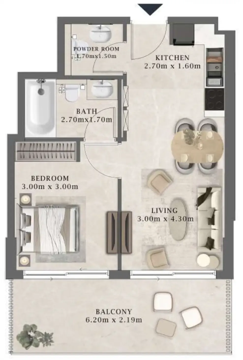 Arthouse Residences by Cledor 1 bed floor plan, 609 sqft