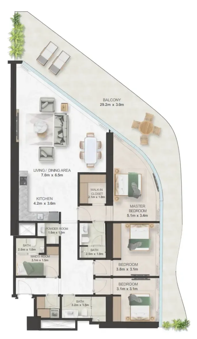 Oystra 3 bed floor plan, 2,409 sqft
