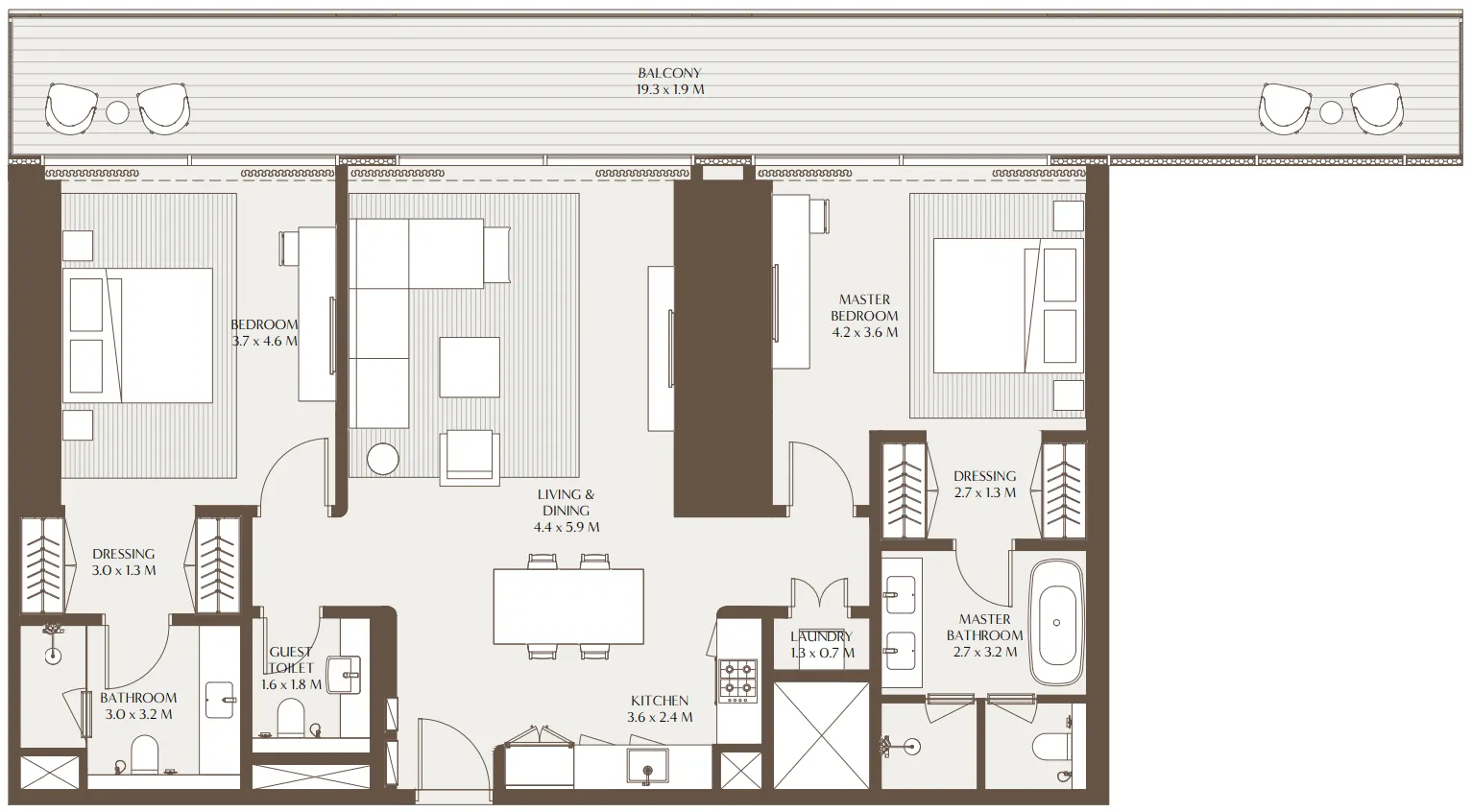 Akala Residences 2 bed floor plan, 1,723 – 1,725 sqft