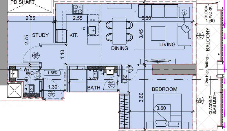 Binghatti Moonlight 1 bed floor plan, 818 sqft