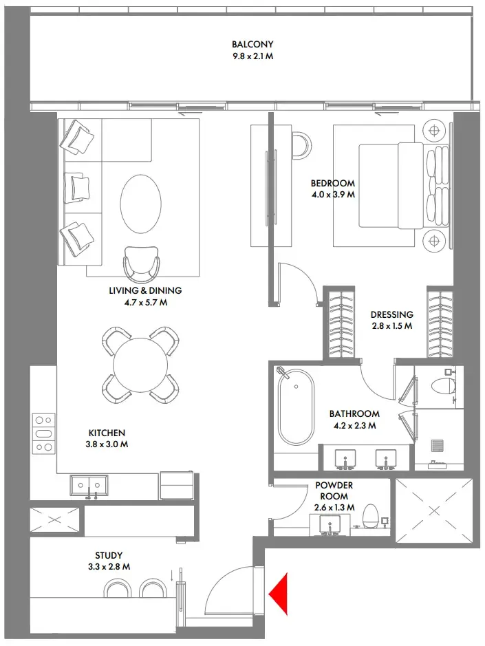 W The Residences by Arada 1 bed floor plan, 1,163 sqft