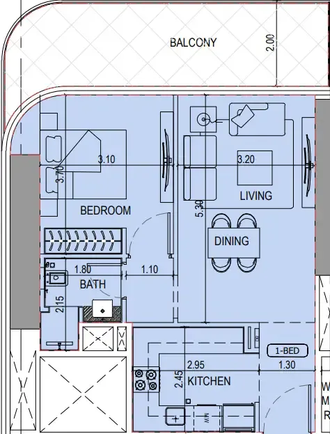Binghatti Sky Terraces 1 bed floor plan, 714 sqft