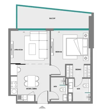 Samana Greenfield 2 1 bed floor plan, 651 sqft