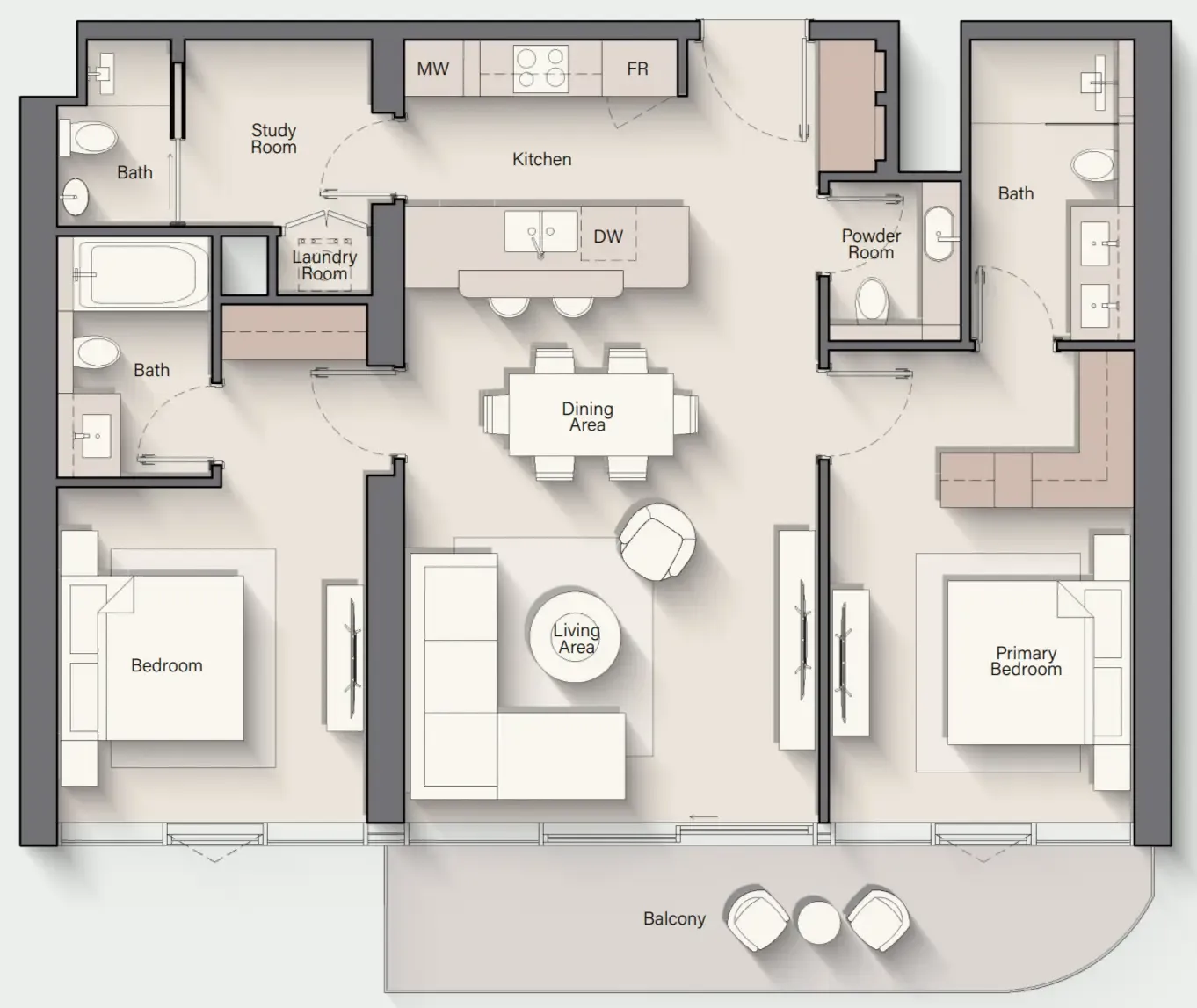 Costa Mare 2 bed floor plan, 1,283 sqft