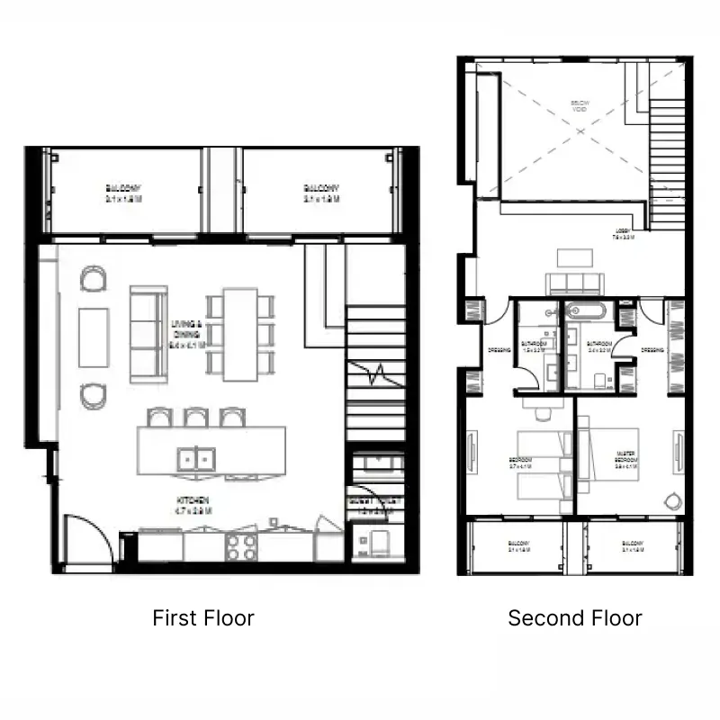 il teatro Residences 1 and 2 2 bed floor plan, 2,233 sqft