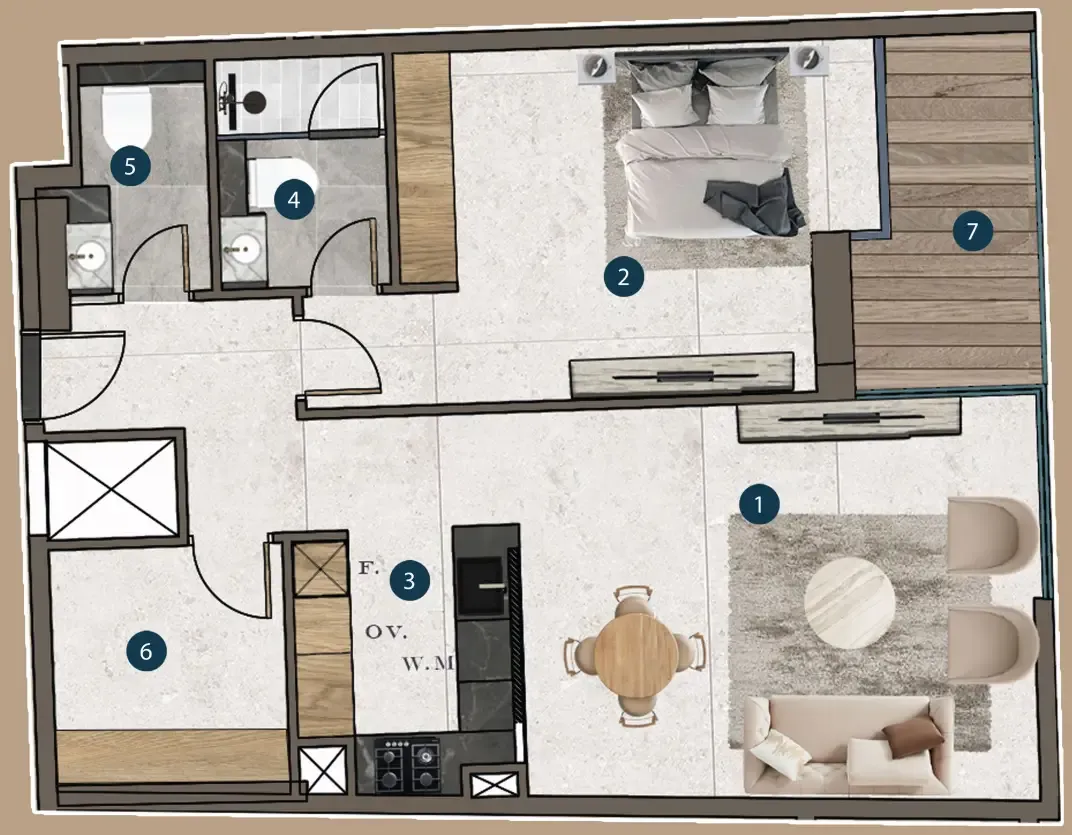 Mi Casa 1 bed floor plan, 870 – 902 sqft