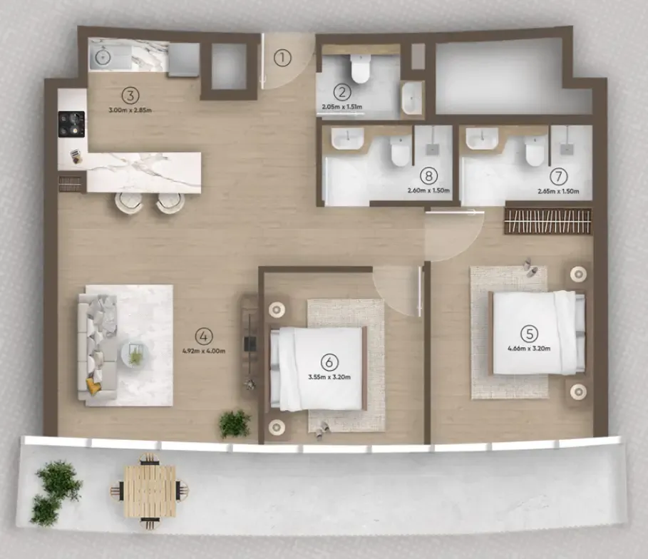 Azure by Lapis 2 bed floor plan, 1,081 sqft