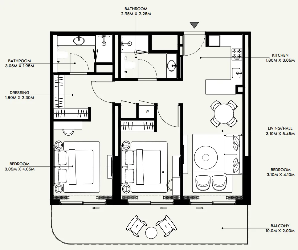 Azizi Venice 2 bed floor plan, 1,150 sqft