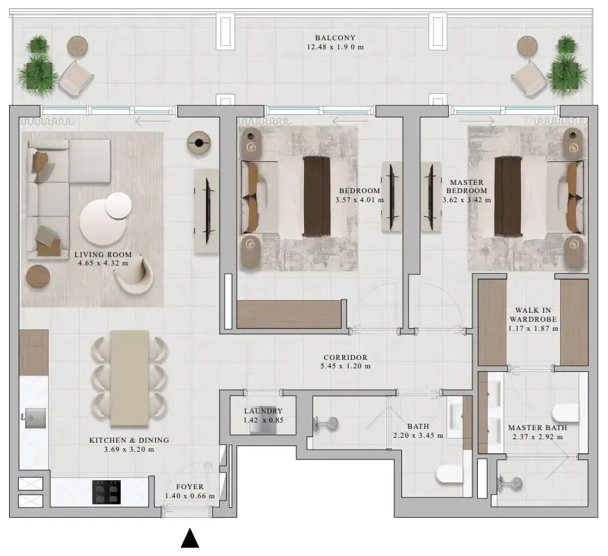 Rosehill 2 bed floor plan, 1,392 sqft