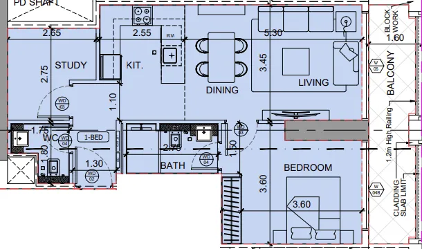 Binghatti Moonlight 1 bed floor plan, 818 sqft