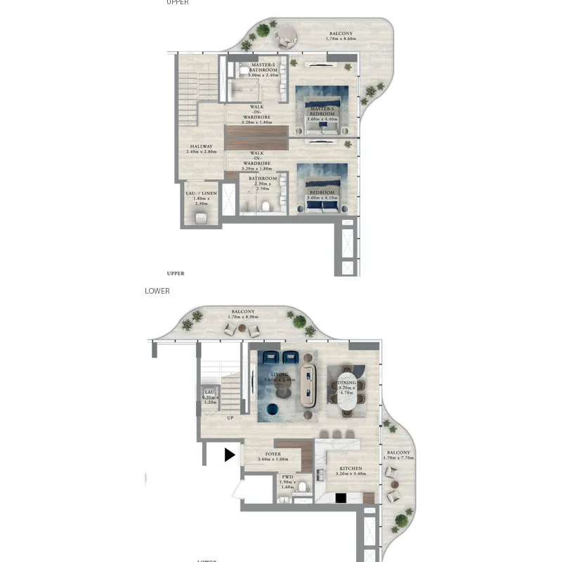 Royal Yacht Club Residence 2 bed floor plan, 2,096 sqft