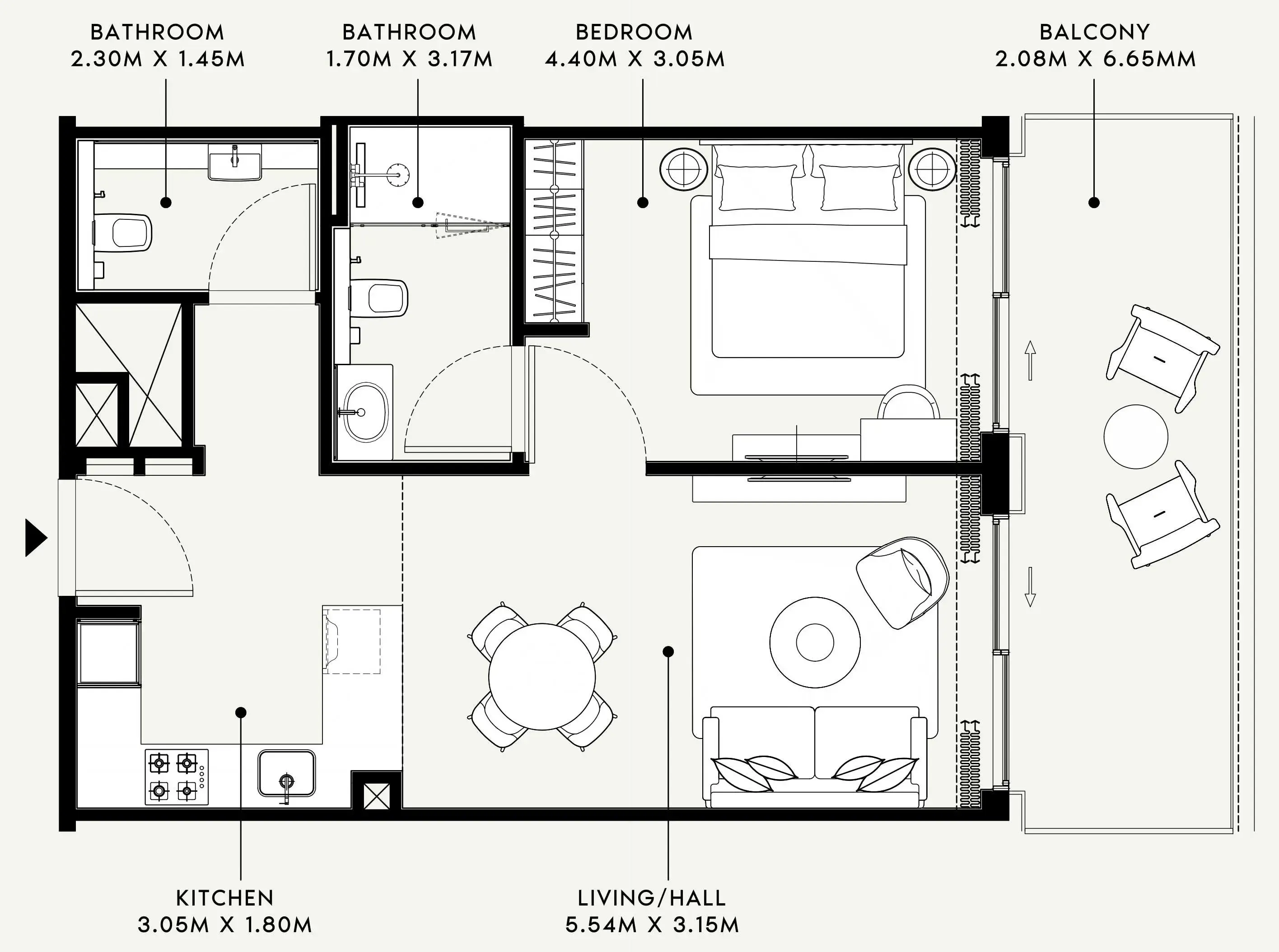 Azizi Venice 1 bed floor plan, 764 sqft