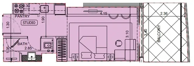 Project Maybach Studio floor plan, 389 sqft