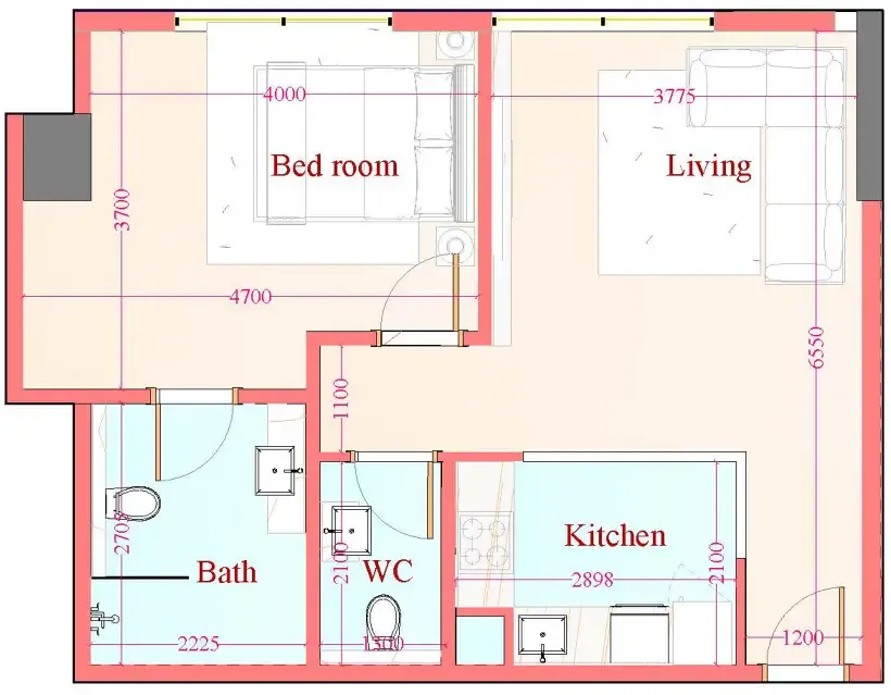 Playa Viva 1 bed floor plan, 594 – 617 sqft