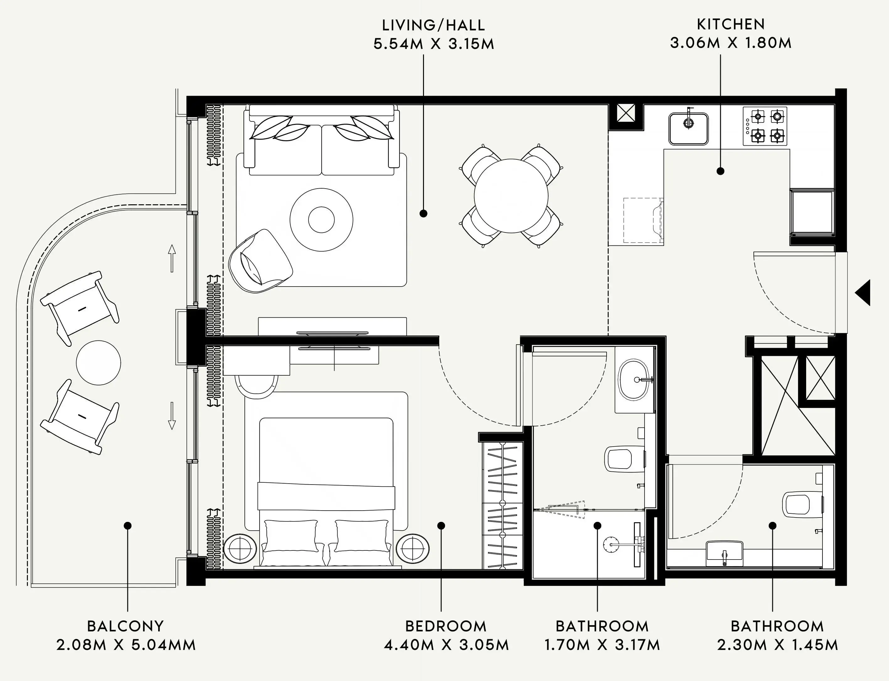 Azizi Venice 1 bed floor plan, 723 sqft